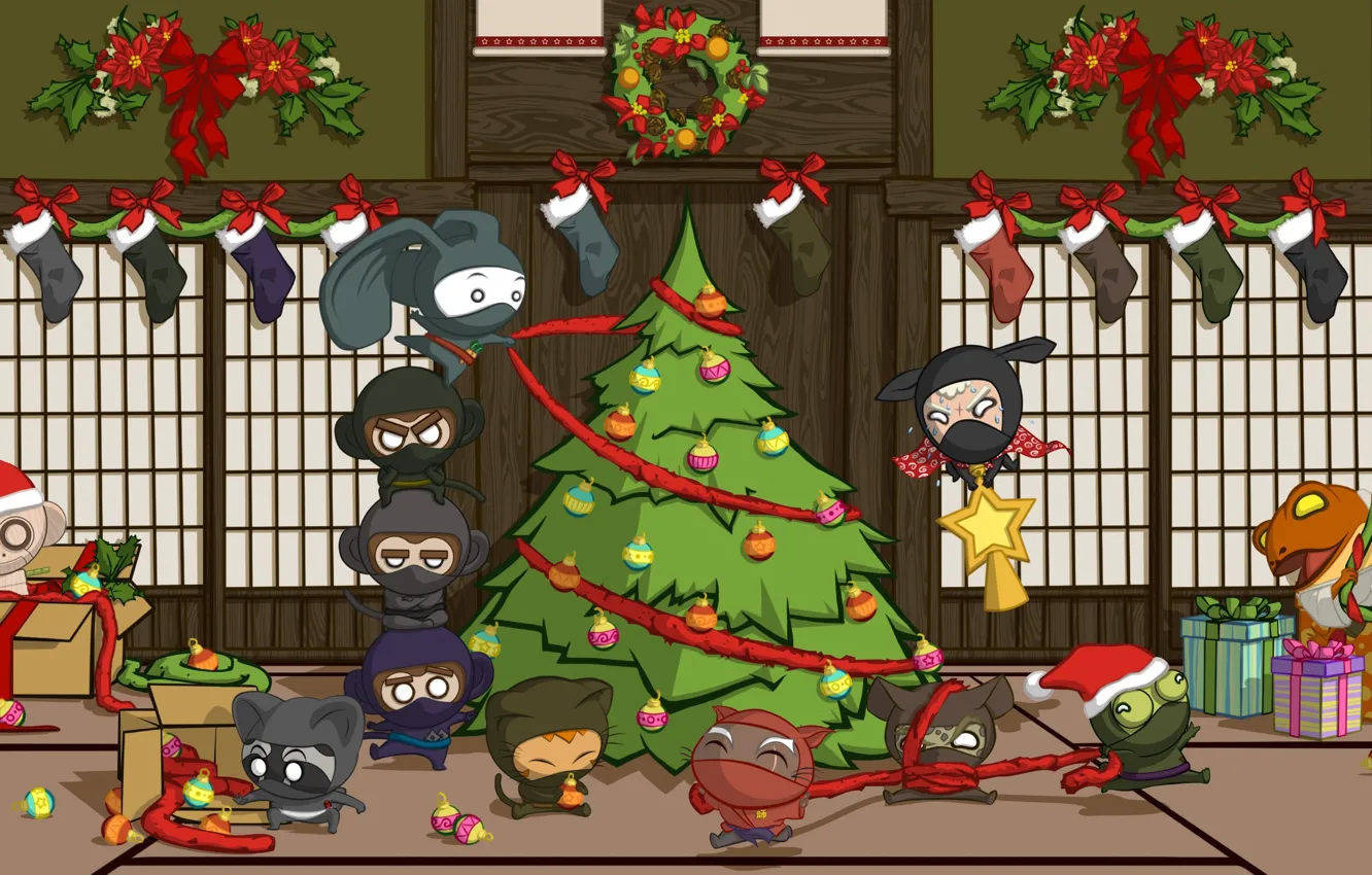 Photo wallpaper holiday, toys, Japan, tree, new year, Christmas, men, gifts