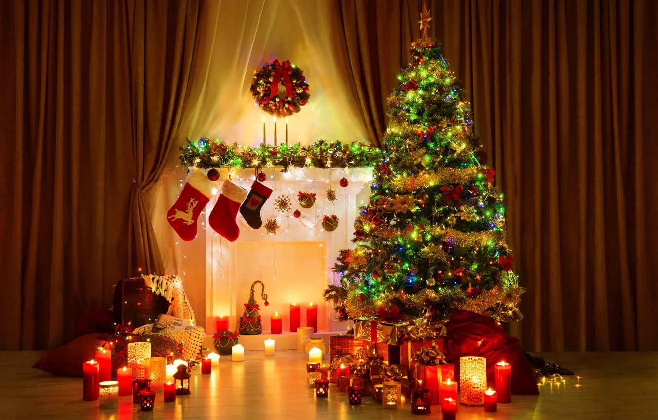 Photo wallpaper tree, interior, Christmas, tree, Christmas, Christmas, Interior