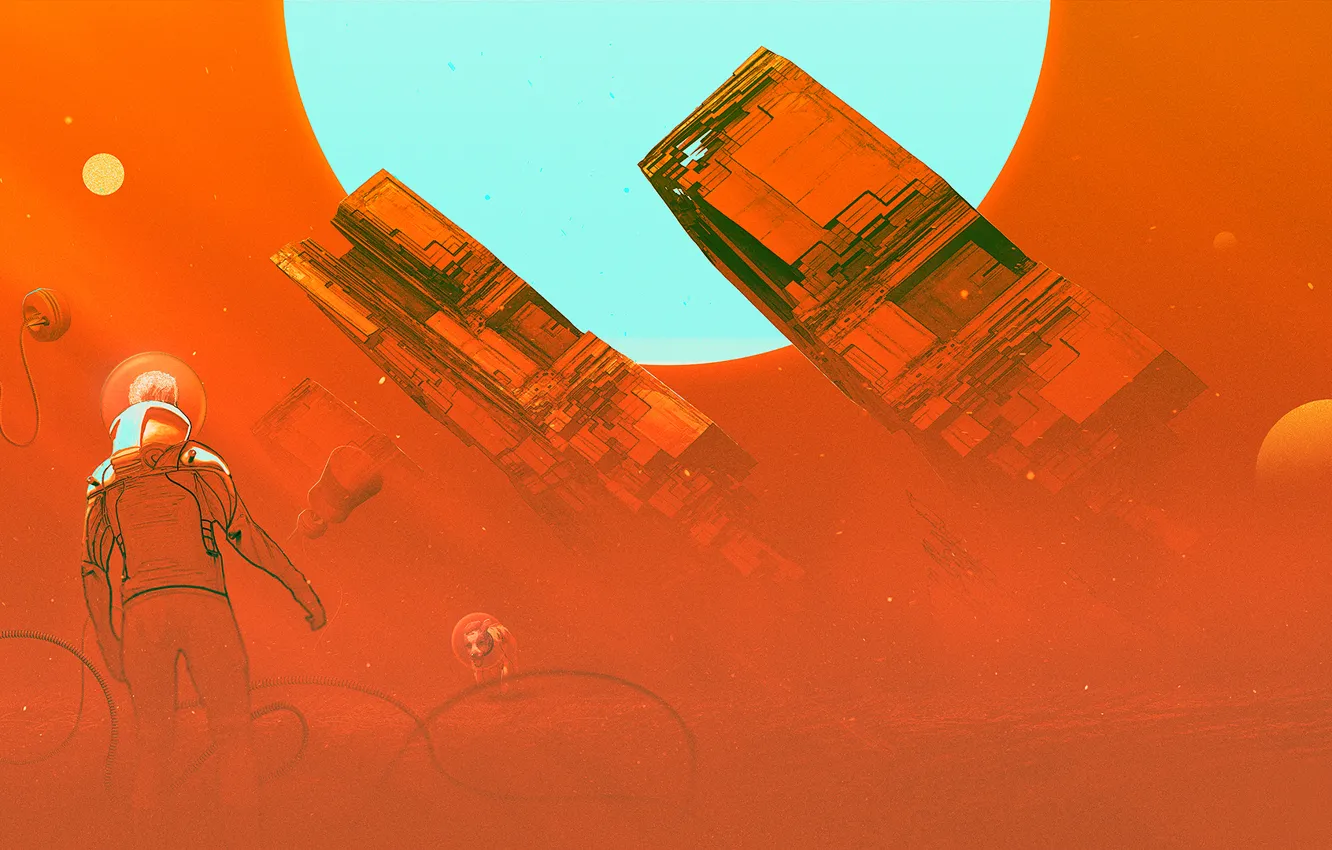 Photo wallpaper the sun, light, retro, fiction, people, astronaut, the suit, art