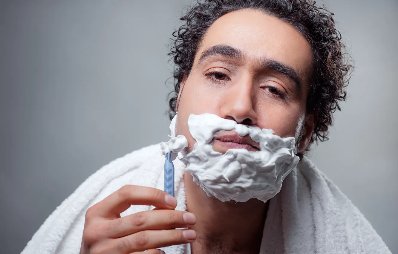 Photo wallpaper man, foam, Shaving