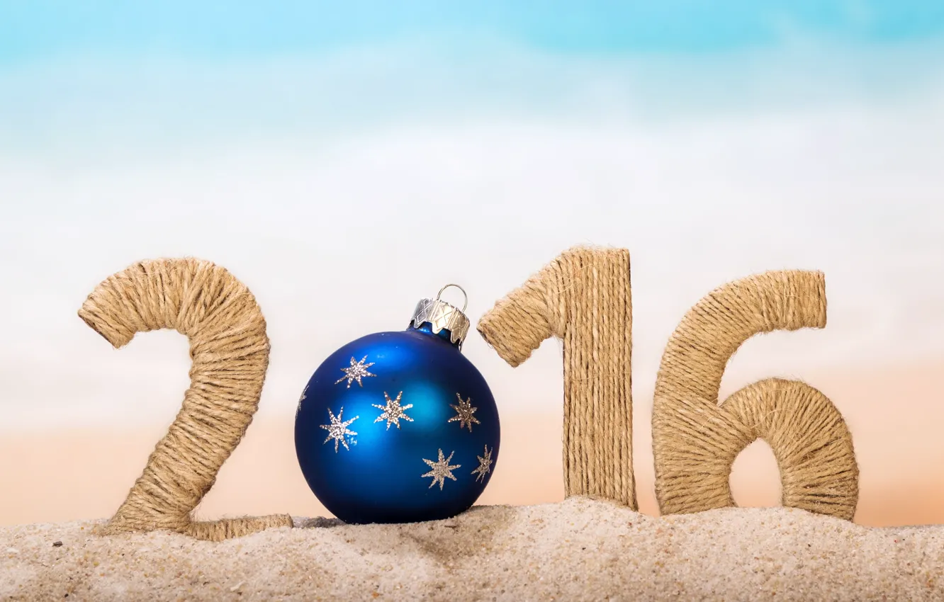 Photo wallpaper sand, beach, New Year, figures, New Year, Happy, 2016