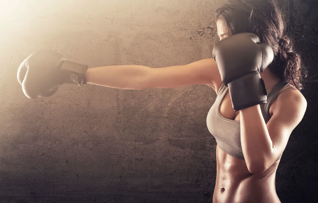 Photo wallpaper woman, boxing, gloves