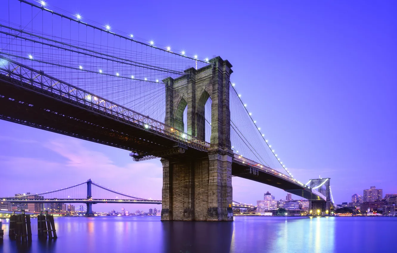 Photo wallpaper new York, twilight, USA, usa, new york city, nyc, brooklyn bridge, blue hour