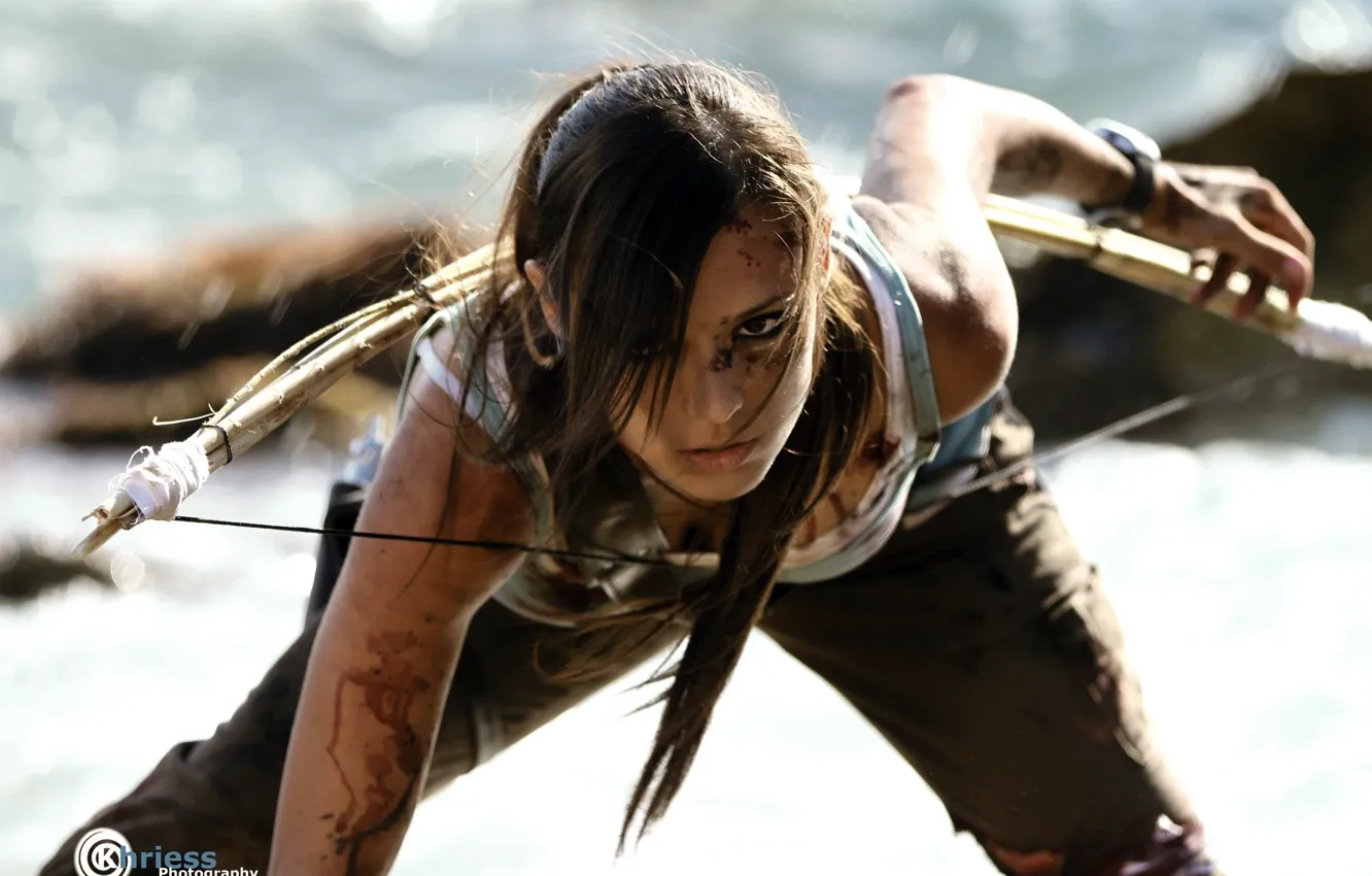 Photo wallpaper look, girl, face, hair, profile, Tomb Raider, cosplay, Lara Croft
