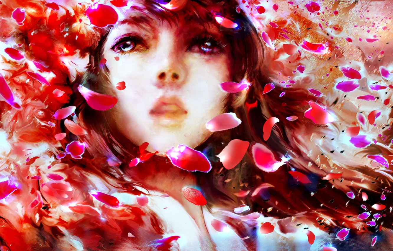 Photo wallpaper girl, petals, by 00