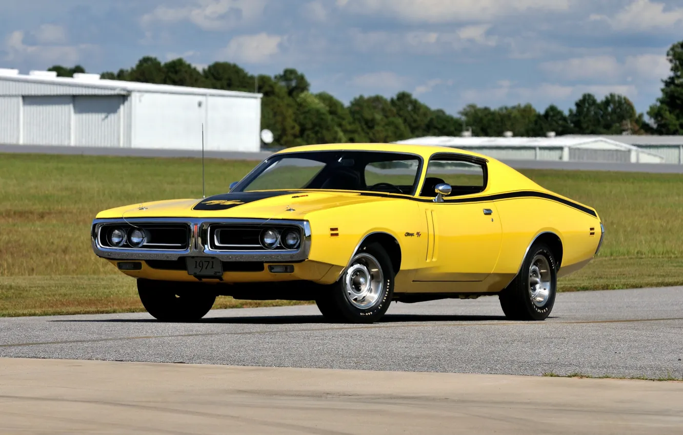 Photo wallpaper Muscle, Classic, Coupe, Yellow, Dodge Charger