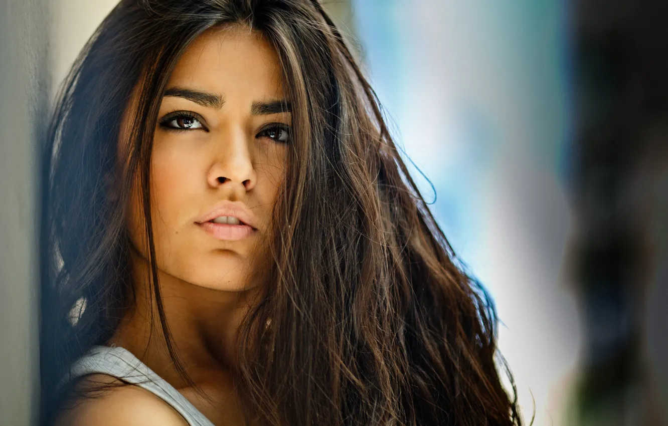 Photo wallpaper girl, lips, hair, look, Latino