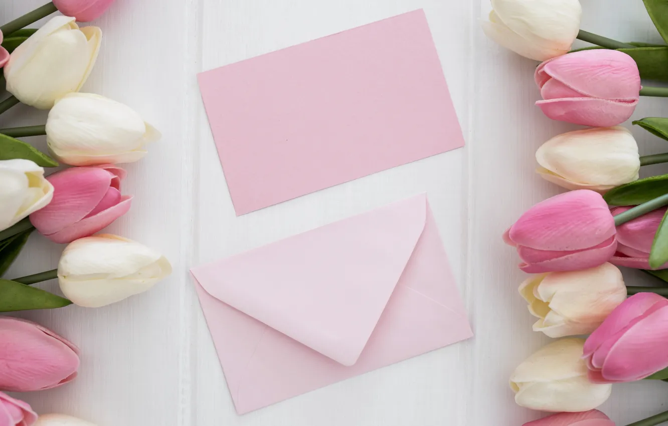 Photo wallpaper letter, bouquet, tulips, the envelope