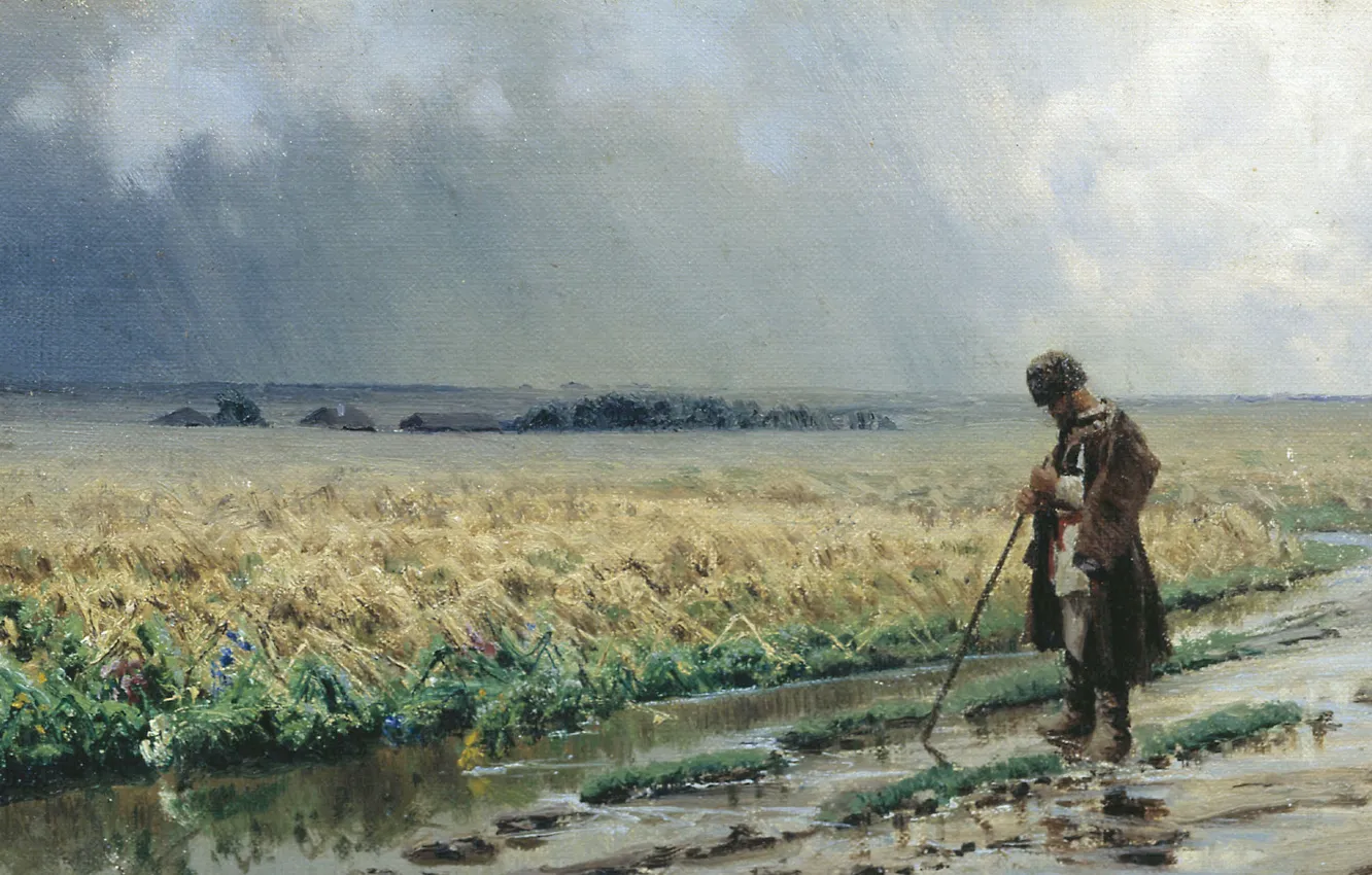 Photo wallpaper landscape, oil, picture, canvas, Gradomoy, Nikolai SERGEYEV