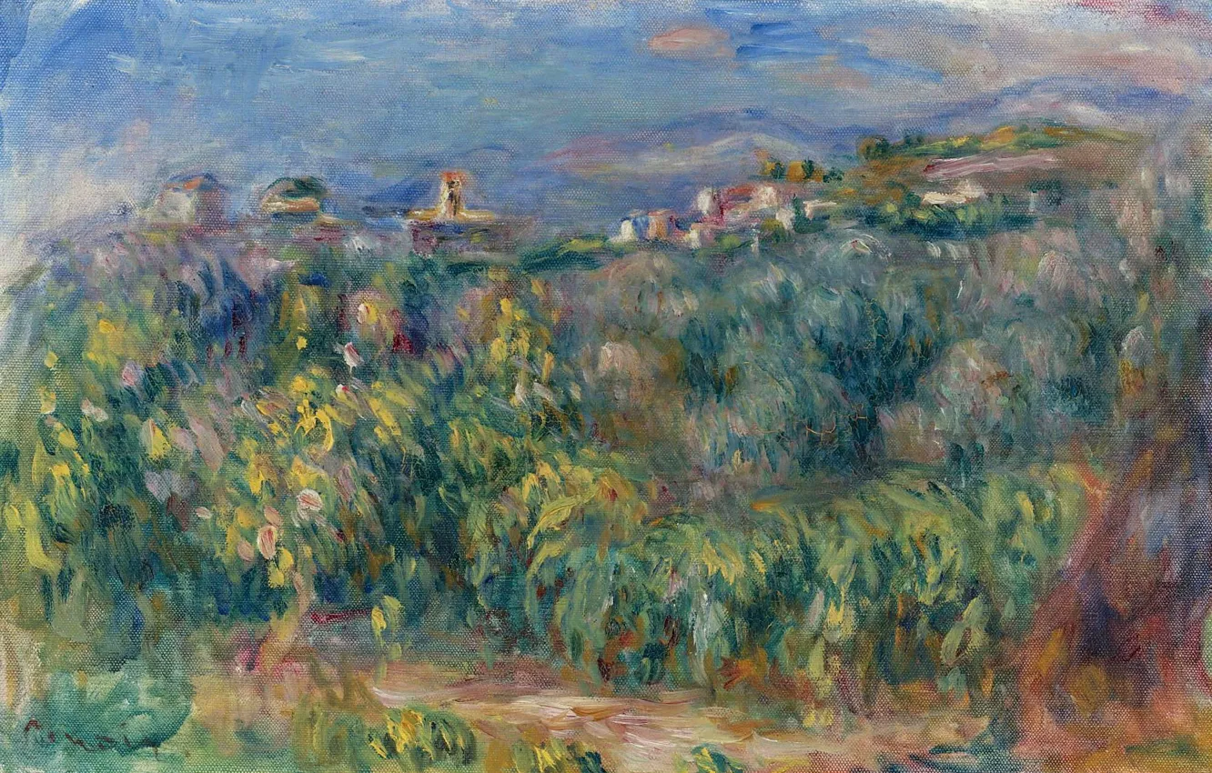 Photo wallpaper picture, 1910, Pierre Auguste Renoir, Pierre Auguste Renoir, Landscape in Provence. Cagnes-Sur-Mer