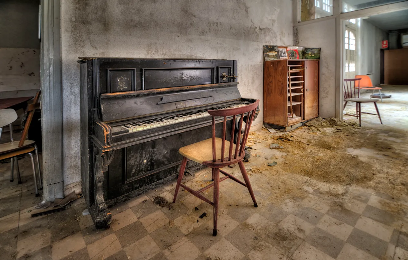 Photo wallpaper room, chair, piano