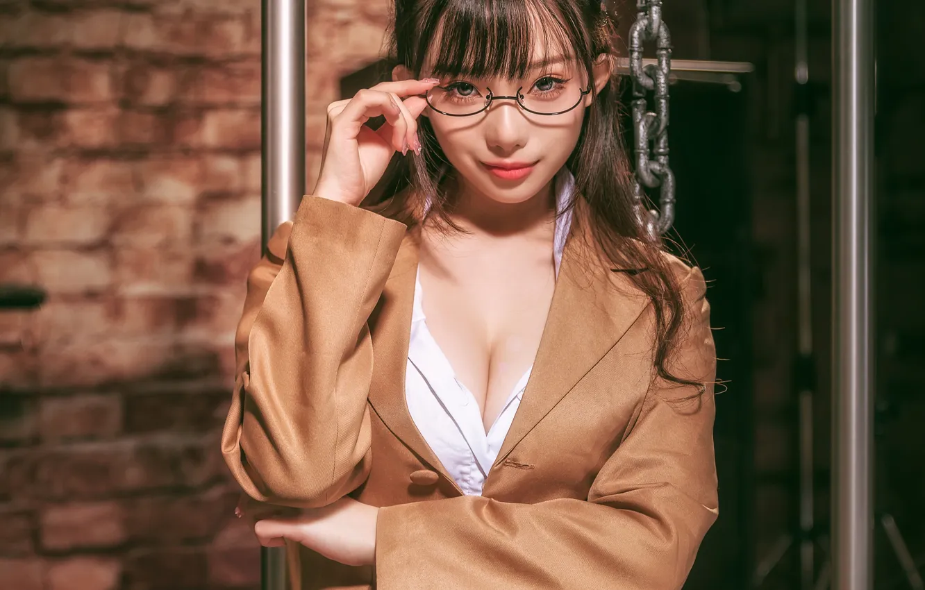 Photo wallpaper glasses, neckline, Asian, jacket