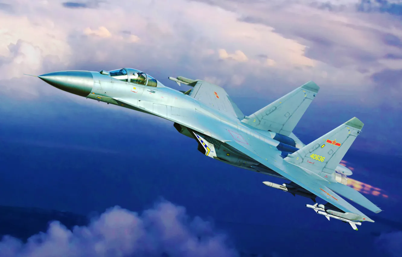 Photo wallpaper war, art, airplane, painting, aviation, jet, PLAF J-11B