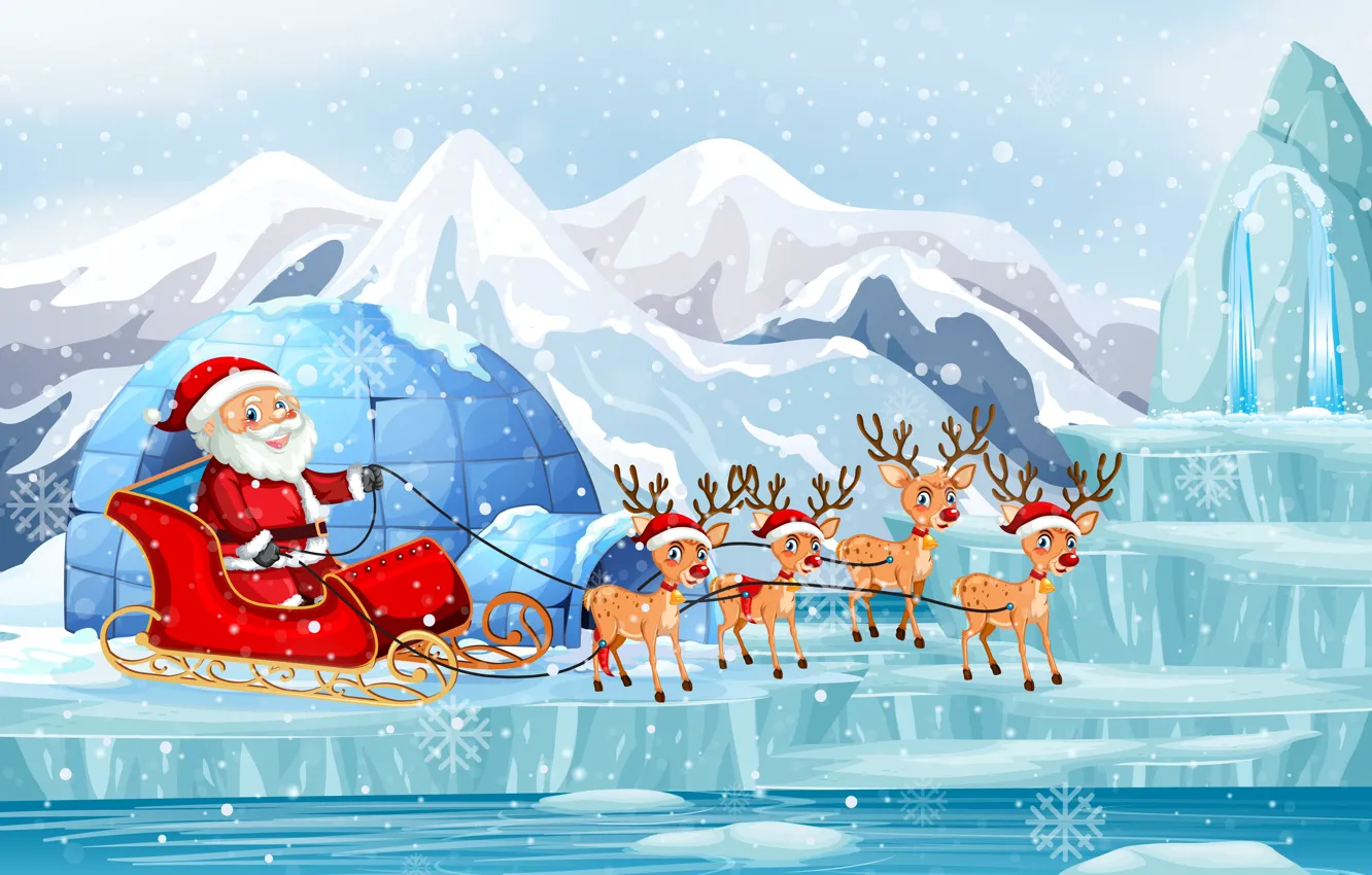 Photo wallpaper Winter, Mountains, Snow, Smile, Christmas, New year, Ice, Santa Claus