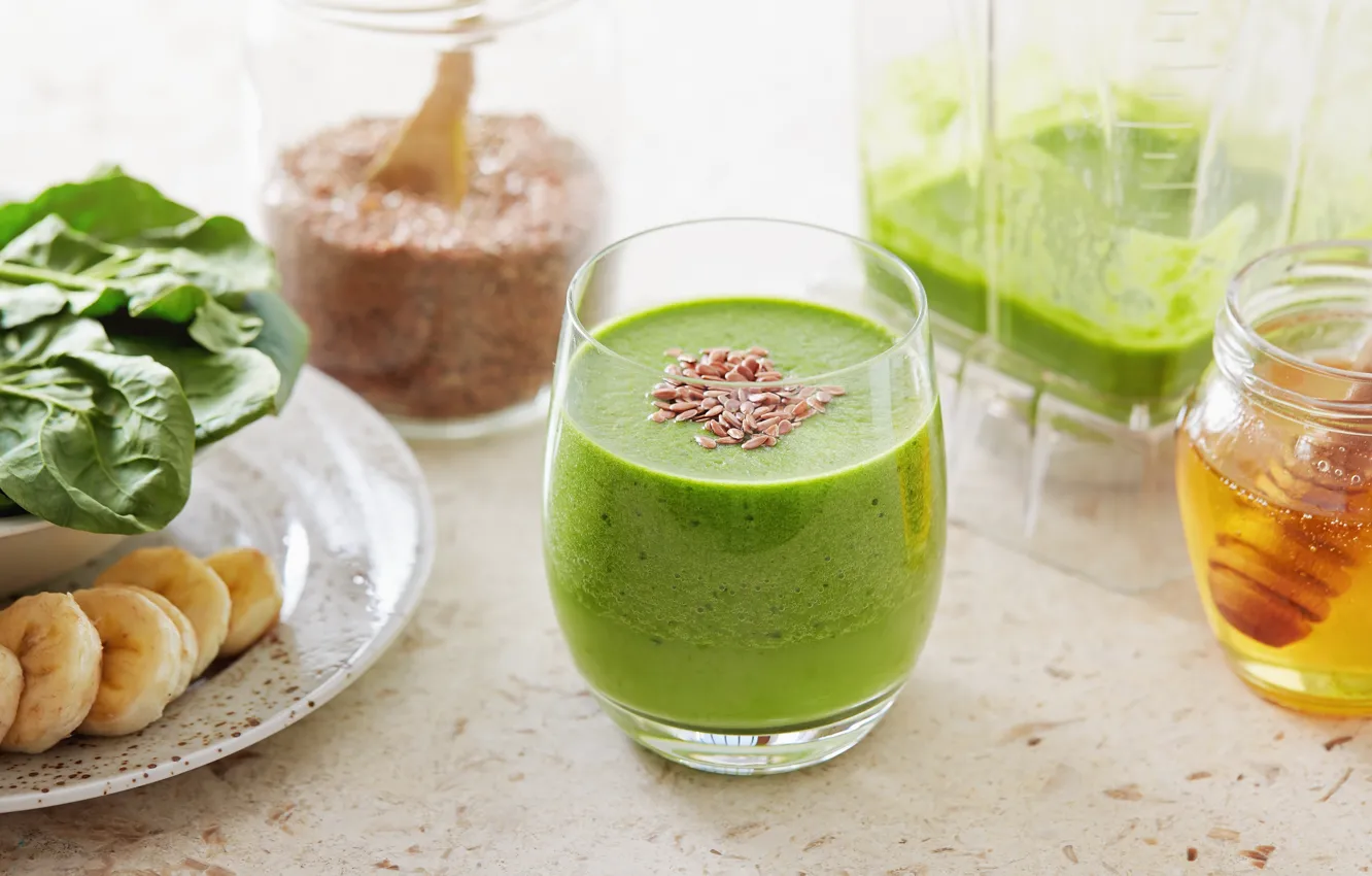 Photo wallpaper green, honey, bananas, cocktail, drink, vegetables, fresh, smoothie