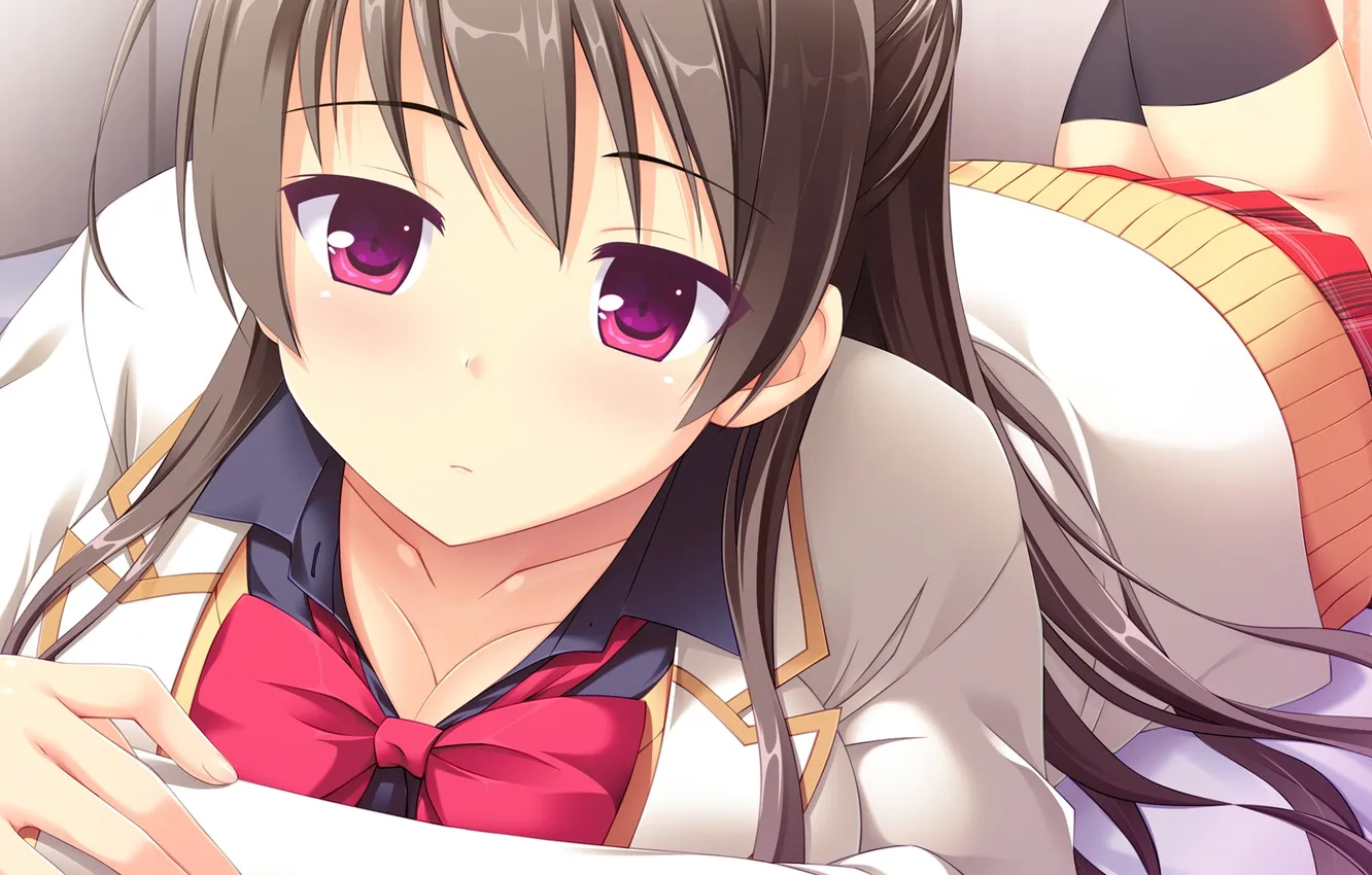 Photo wallpaper look, girl, bed, lies, blush, art, Melty Moment, ichijou aoi