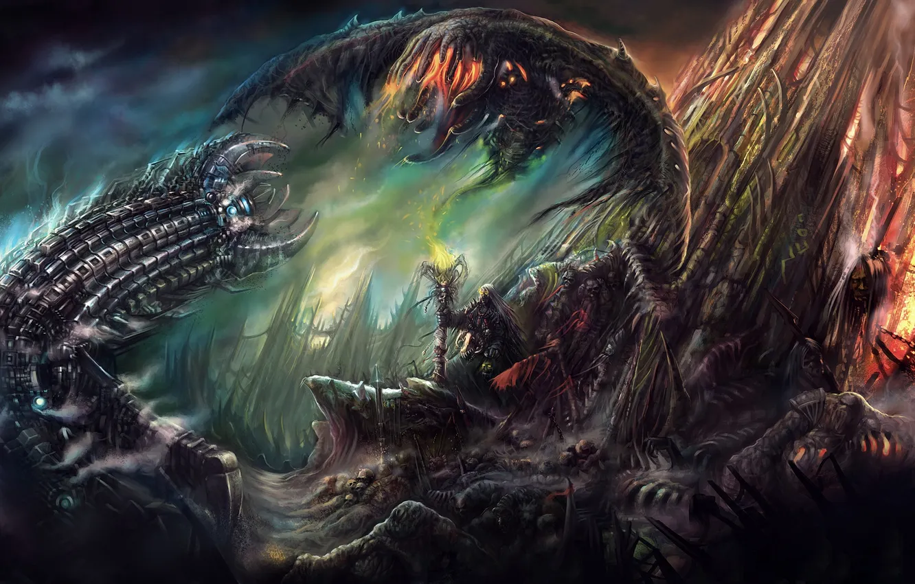 Photo wallpaper skull, monster, MAG, fight, the worm