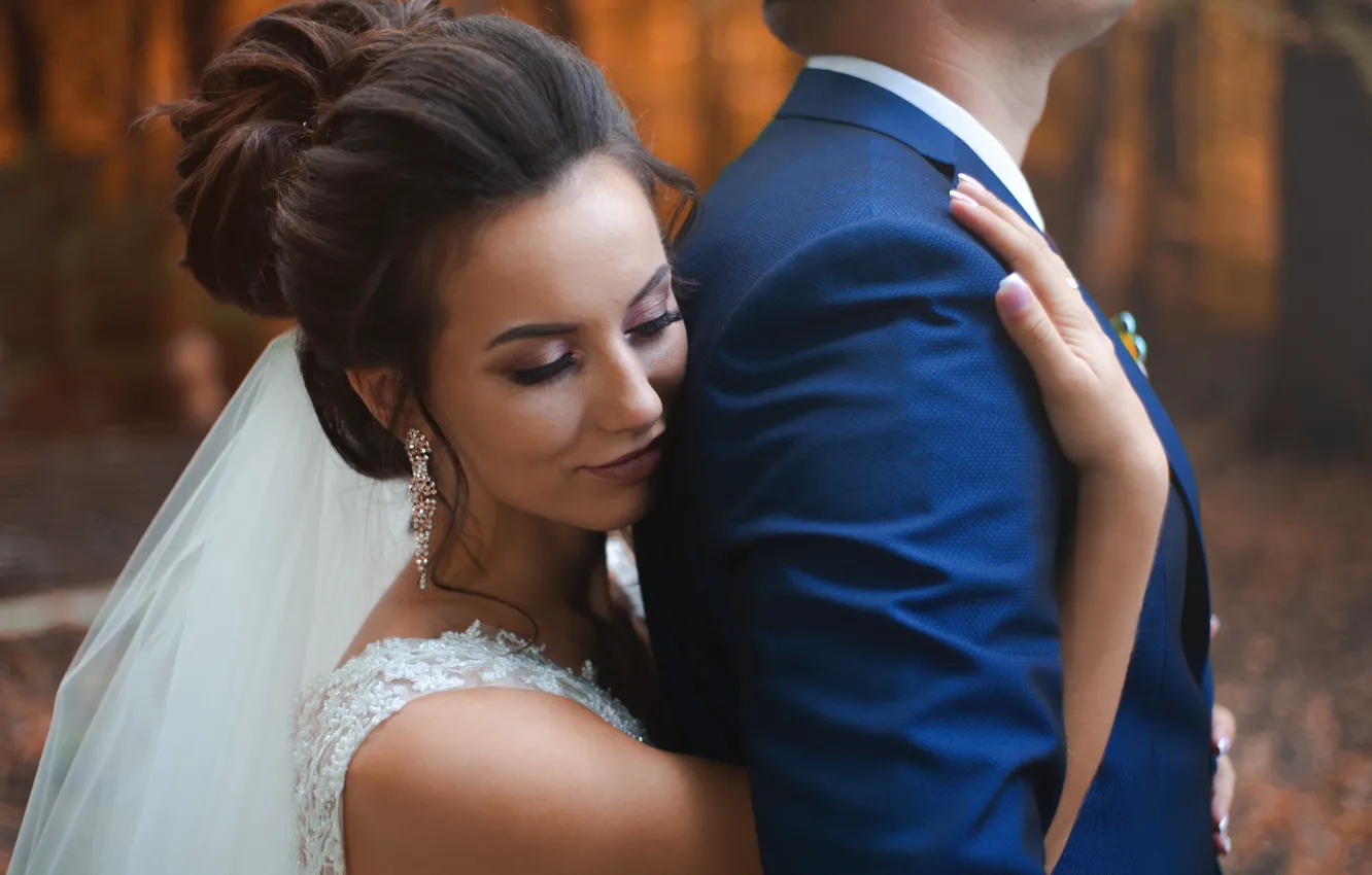 Photo wallpaper autumn, girl, sunset, wedding