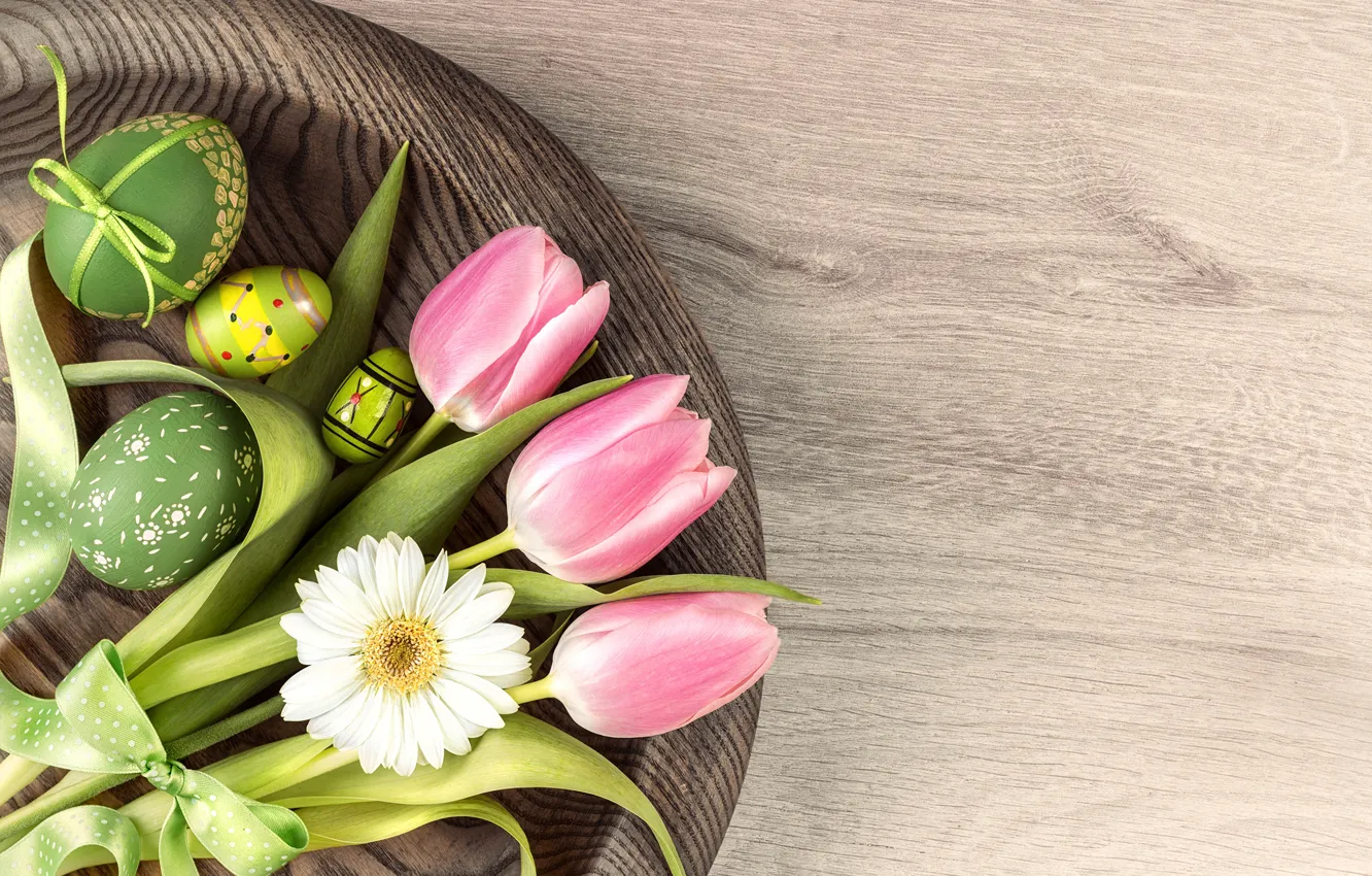 Photo wallpaper flowers, eggs, Easter, tape, tulips, Easter, Holidays