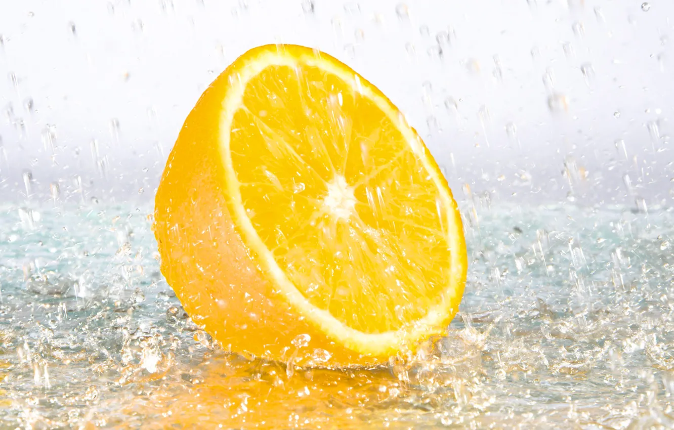 Photo wallpaper water, drops, squirt, lemon, citrus