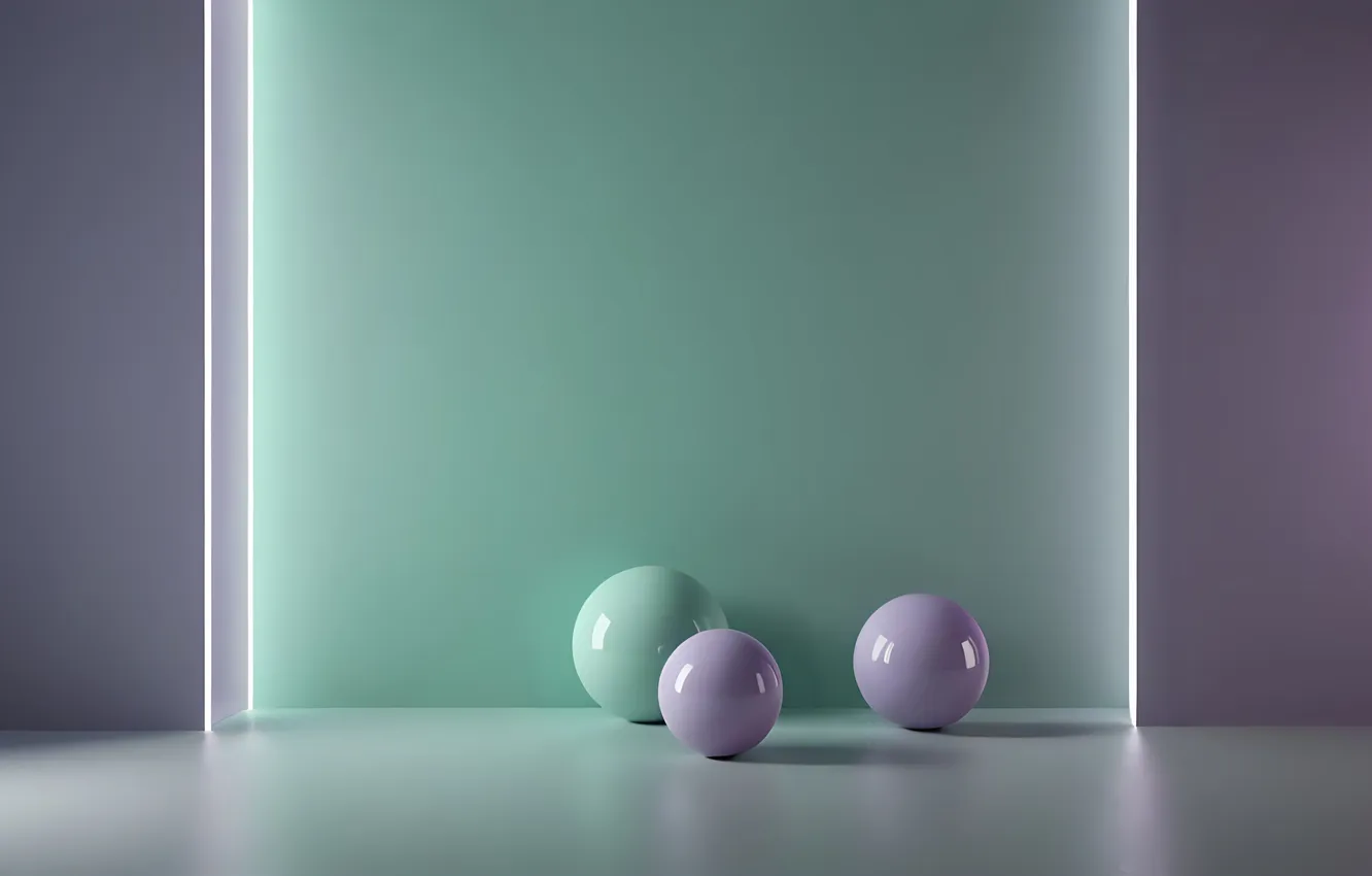 Photo wallpaper balls, green, wall, balls, Shine, minimalism, contrast, floor