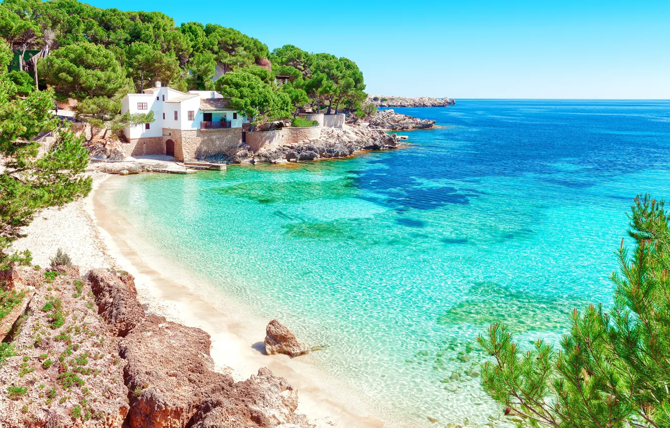 Photo wallpaper sea, shore, home, Spain, Mallorca