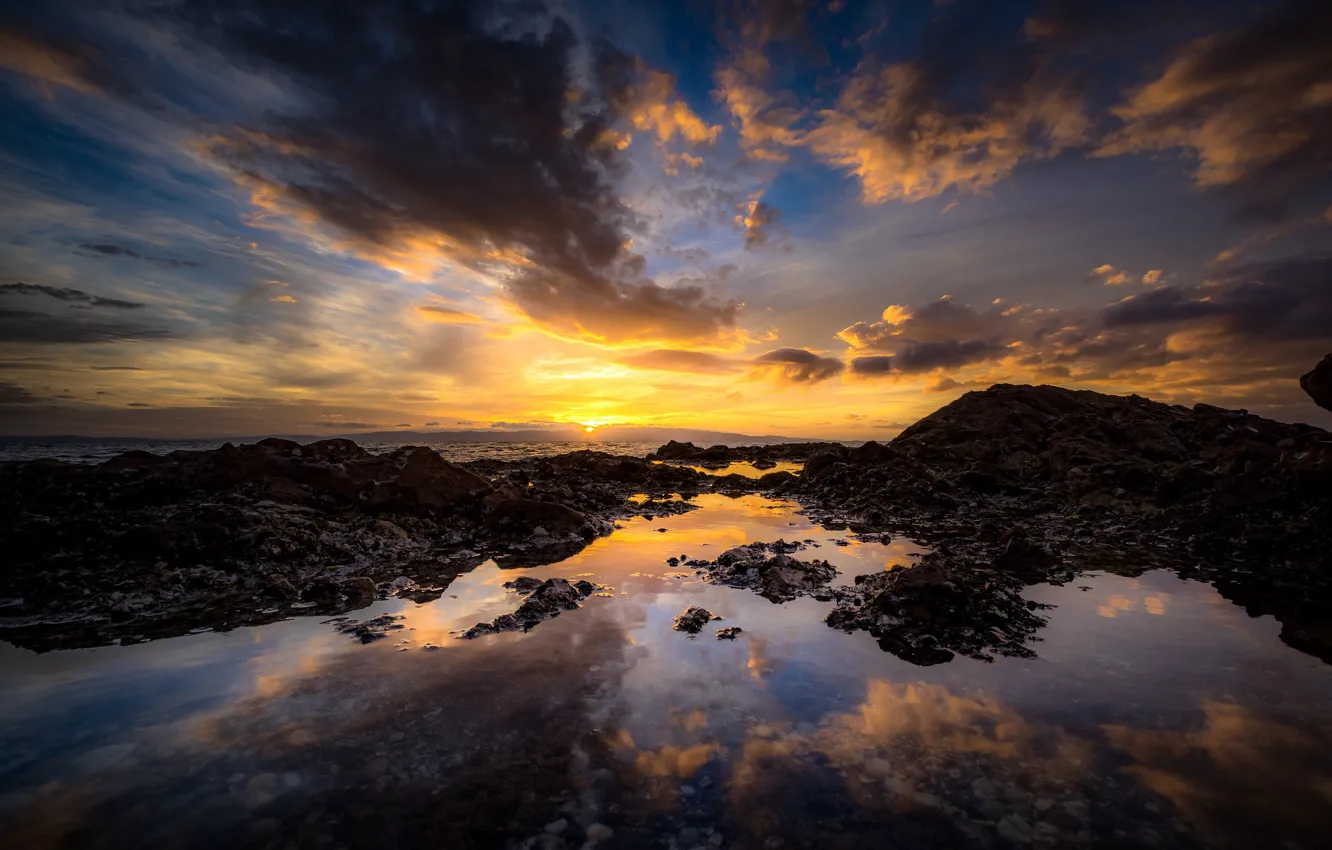 Photo wallpaper sunset, the ocean, coast