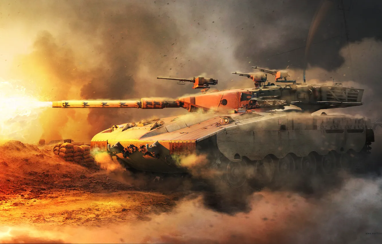 Photo wallpaper lights, shot, tank, gun, War Thunder