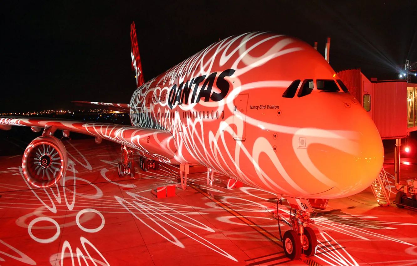 Photo wallpaper aviation, night, lights, the plane, Boeing