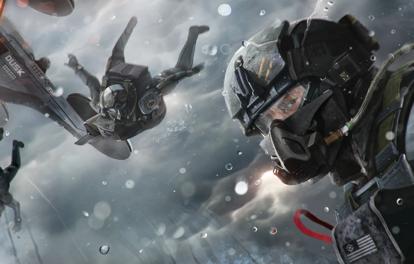 Photo wallpaper rain, war, soldiers, helmet, landing, art, Redemption