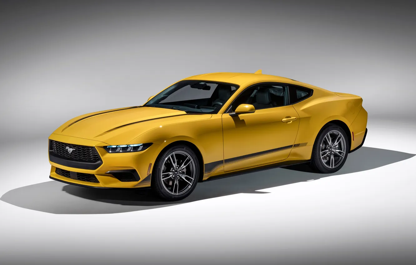 Photo wallpaper Mustang, Ford, Yellow, Metallic, EcoBoost