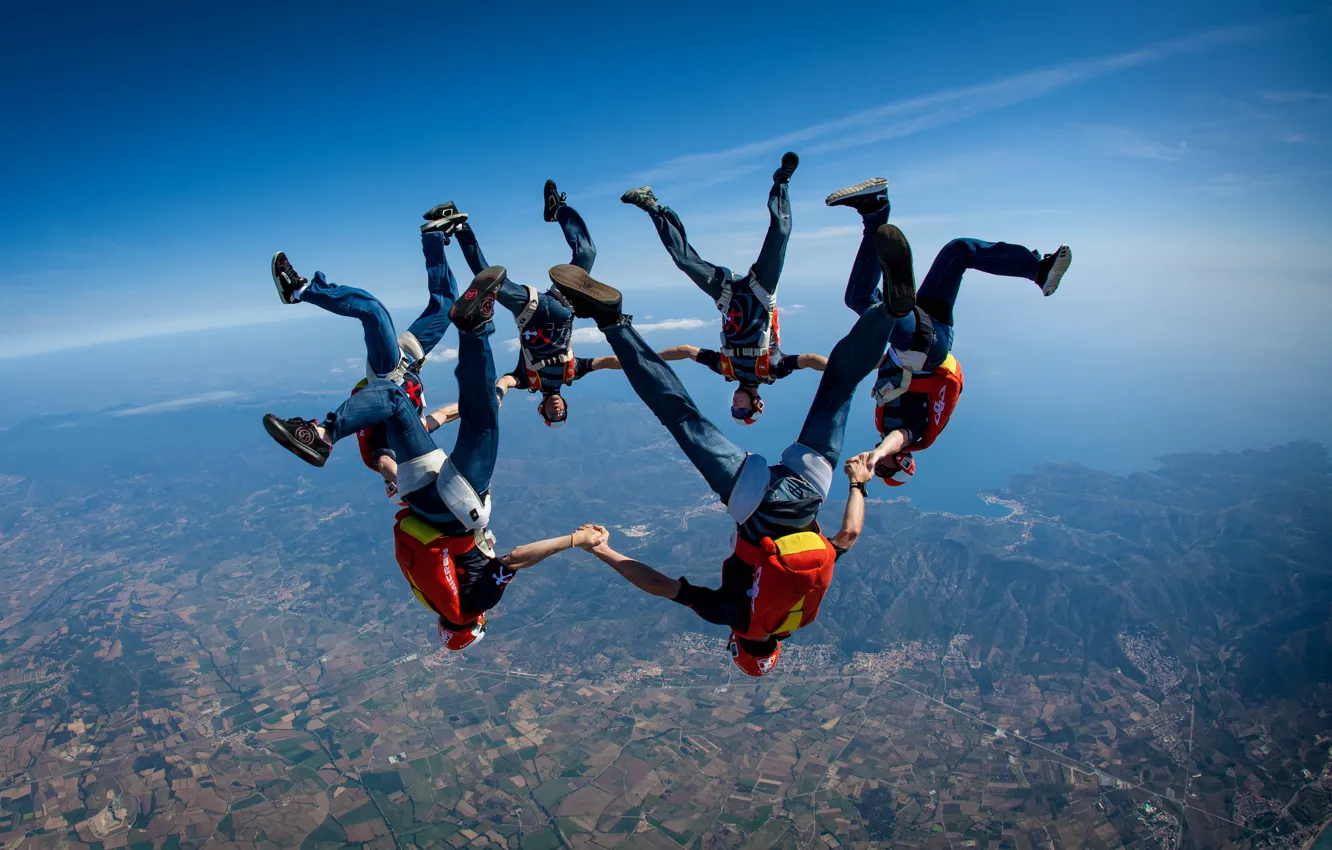 Photo wallpaper freestyle, skydiving, skydivers, headdown, extreme sport, freefly, freeflying