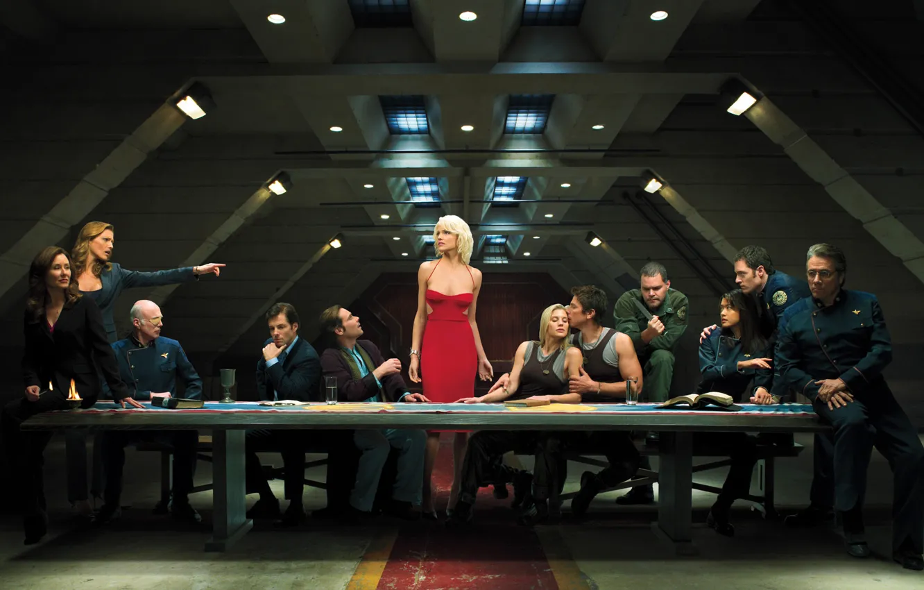 Photo wallpaper table, people, red, ship, the situation, dress, galaxy, the series