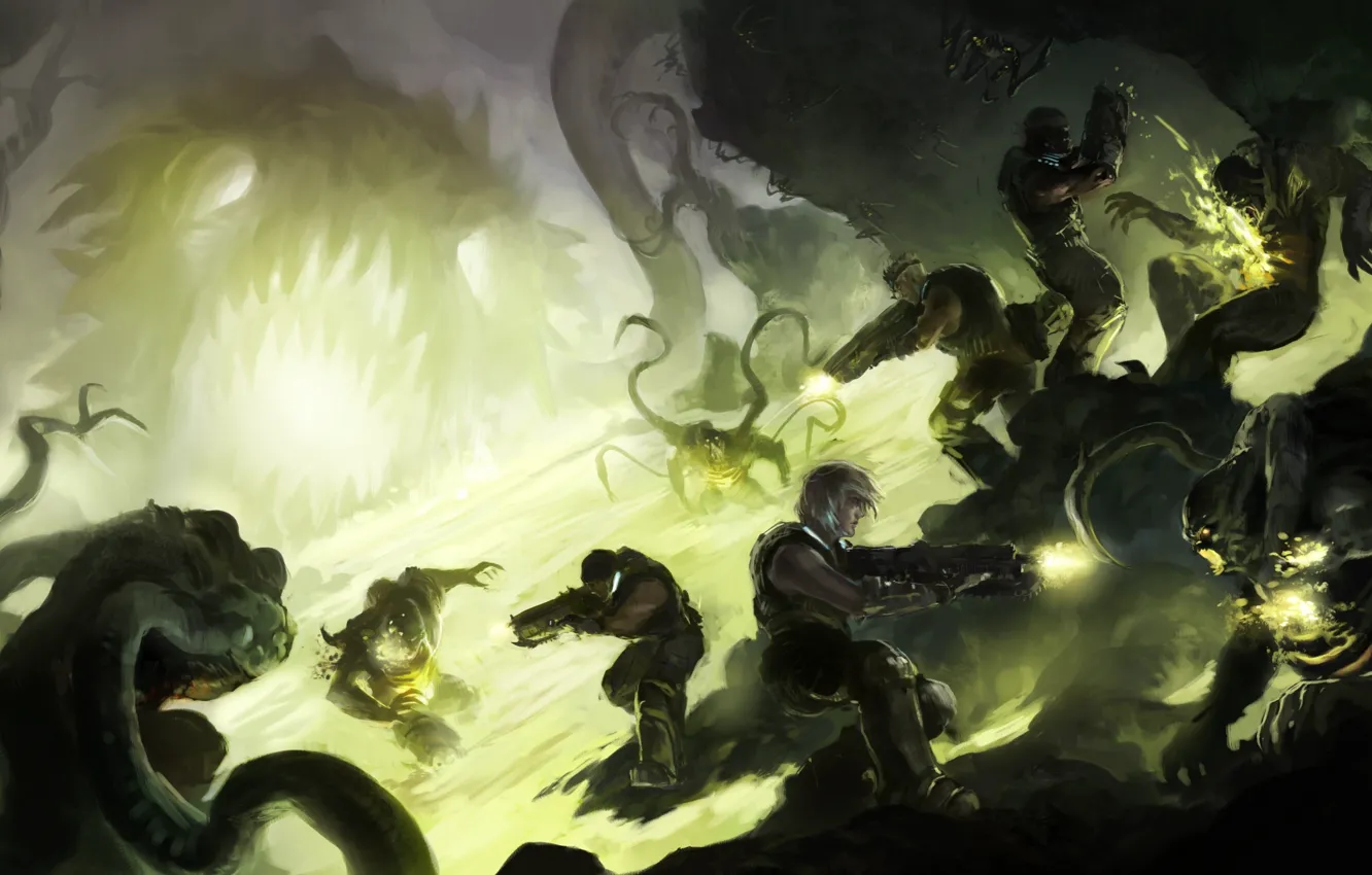 Photo wallpaper Gears of War, marcus fenix, Damon S. Baird, Anya Stroud, Epic Games, Locust, Augustus Cole