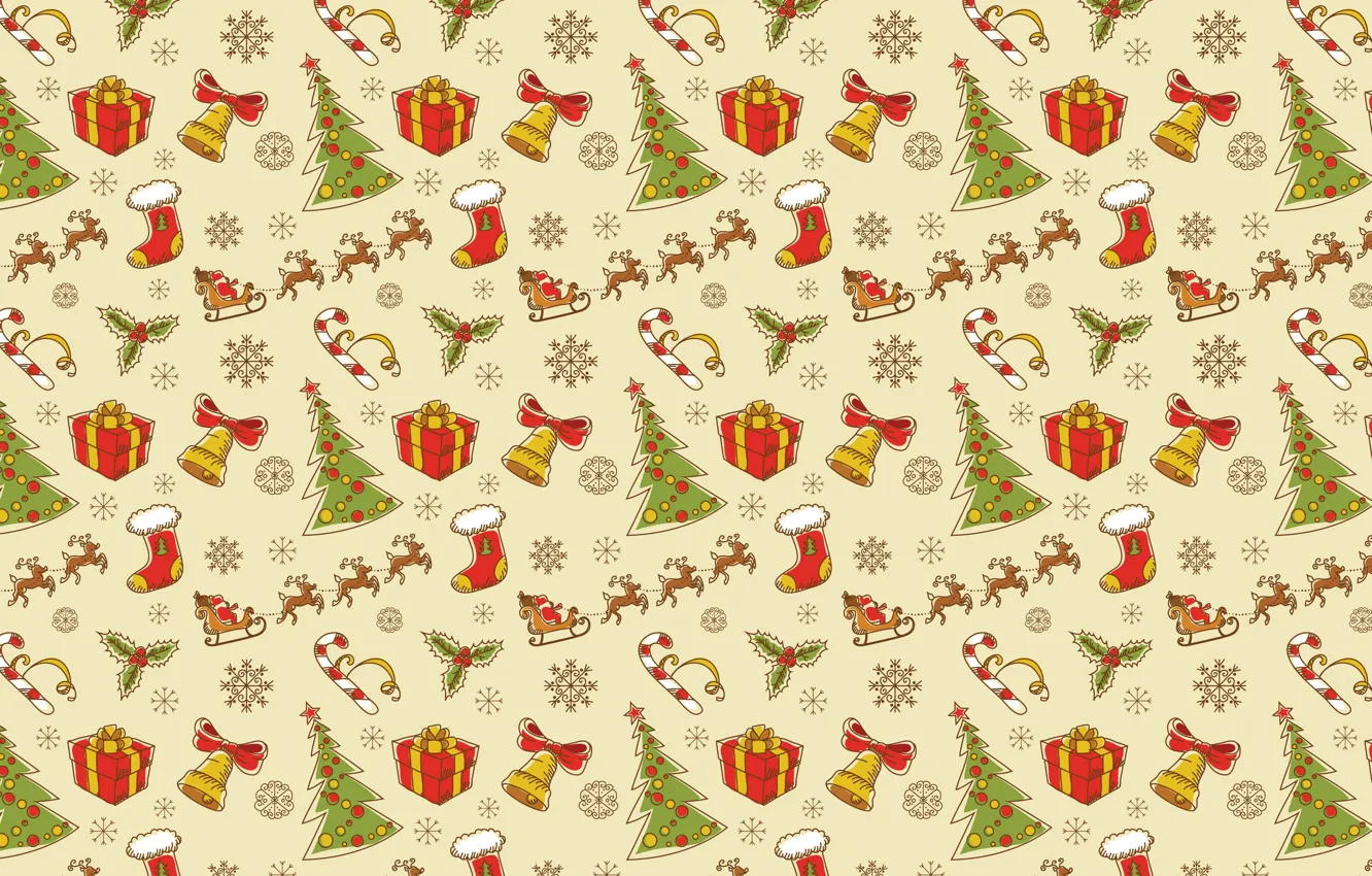 Photo wallpaper new year, Christmas, gifts, lollipops, tree, deer