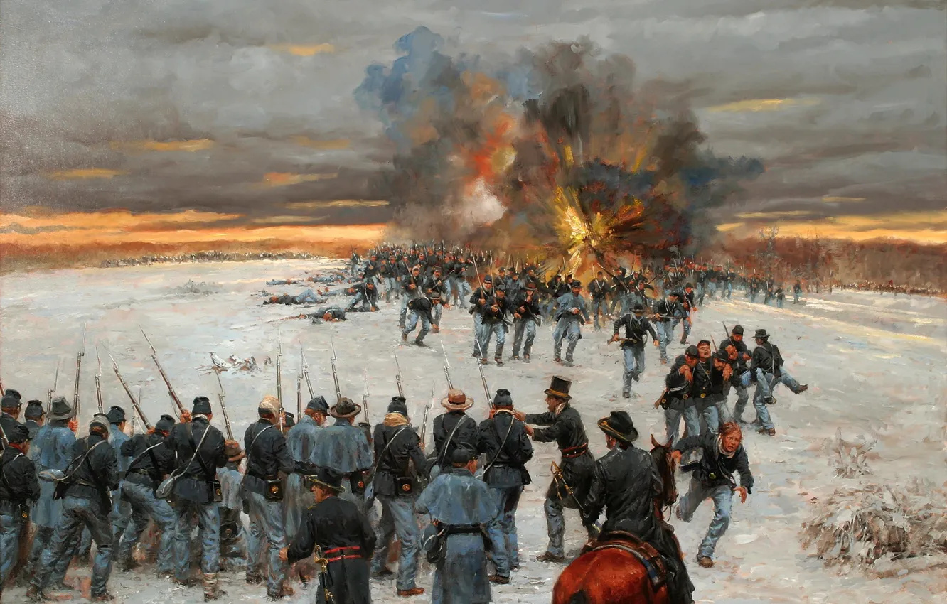 Photo wallpaper oil, picture, canvas, North America, retreat, the war between North and South, soldiers. weapons