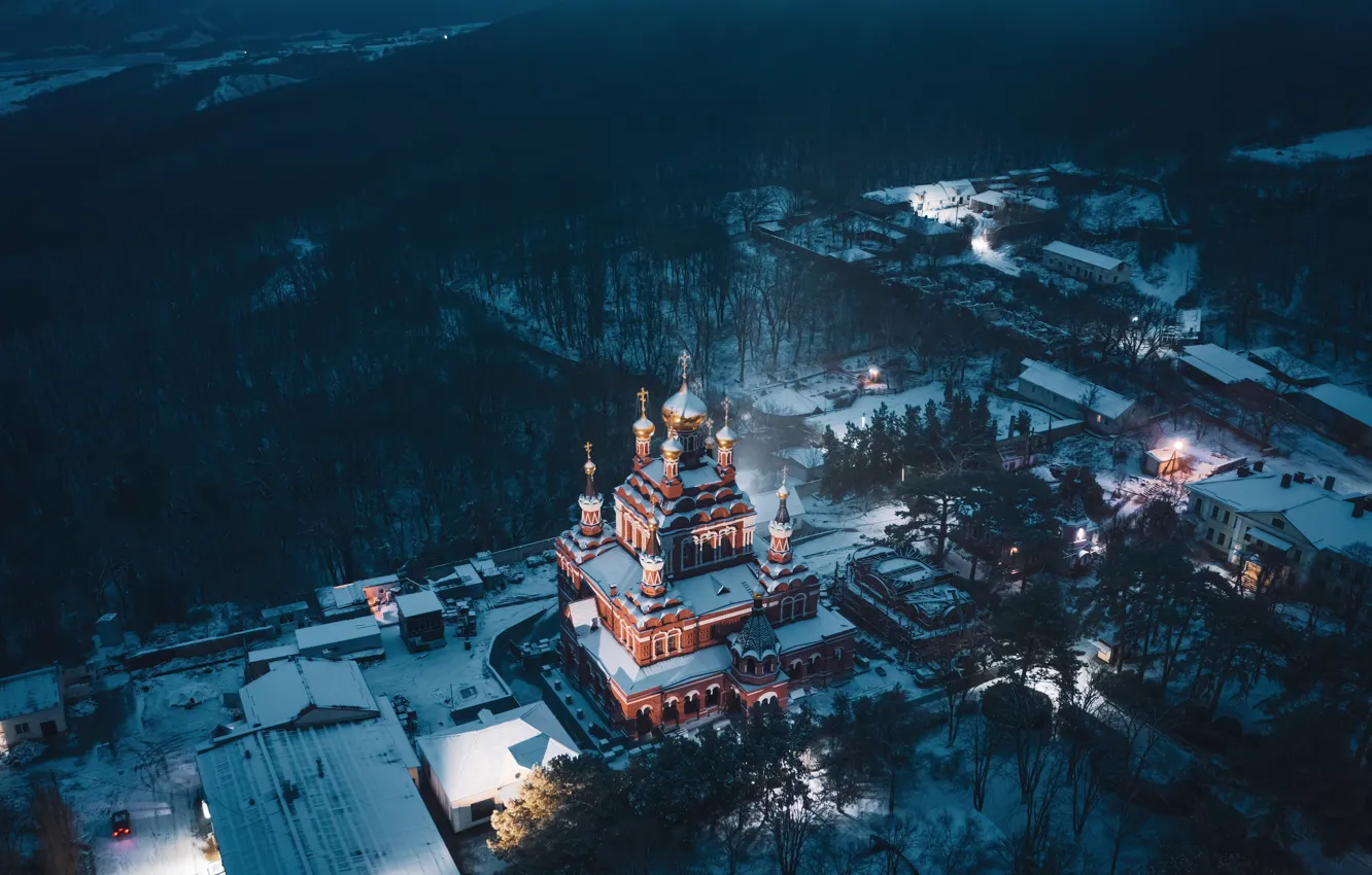 Photo wallpaper winter, snow, landscape, nature, Crimea, Holy Trinity-Paraskevievsky Toplovsky Monastery