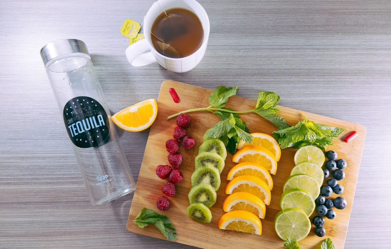 Photo wallpaper kiwi, citrus, mint, slices, cutting