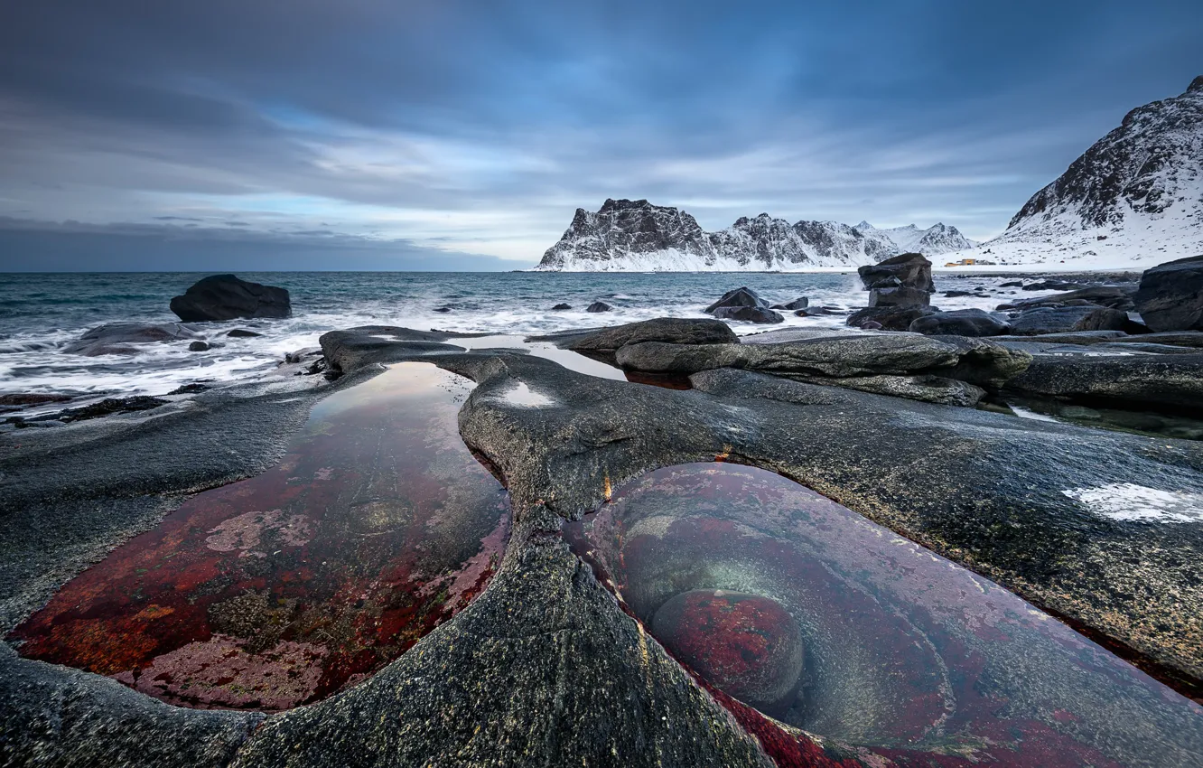 Photo wallpaper Norway, Lofoten, Uttakleiv Beach