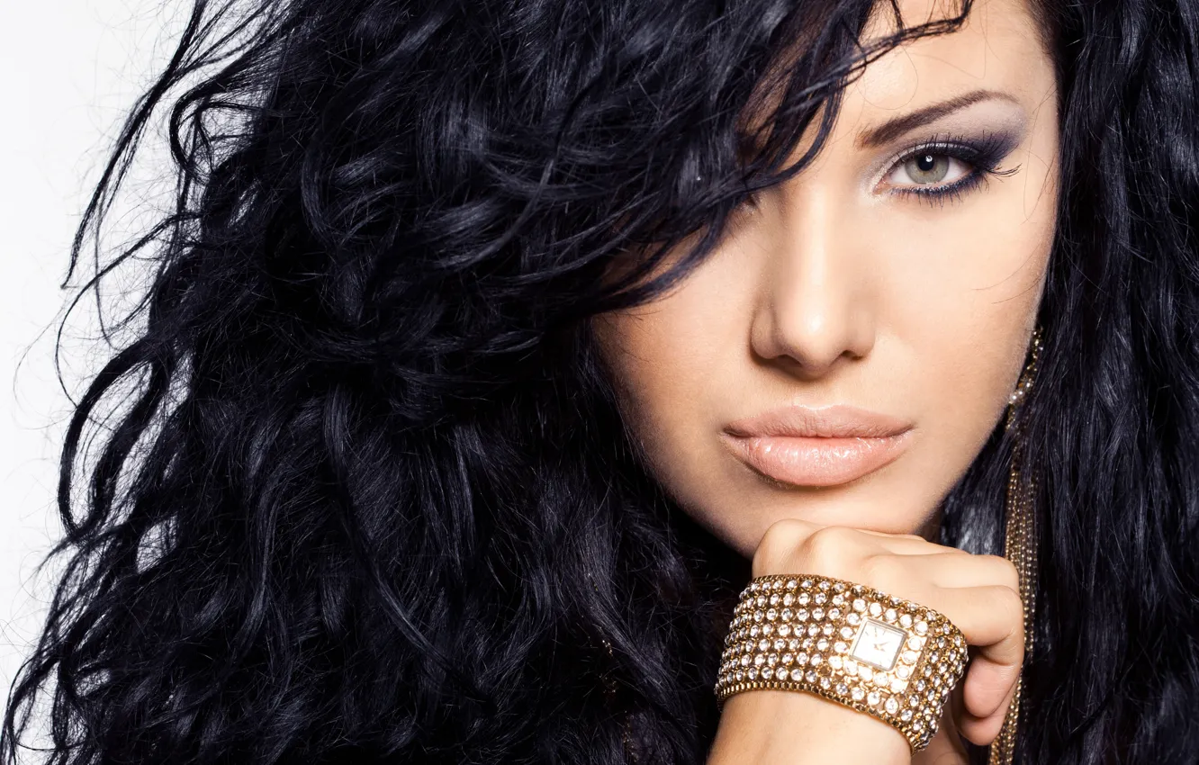 Photo wallpaper sexy, woman, eyes, lips, watch, makeup