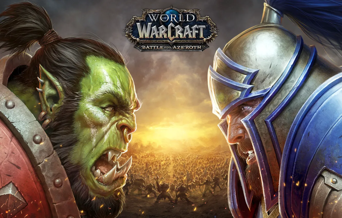 Photo wallpaper World of Warcraft, human, orc, Horde, Alliance, Battle for Azeroth