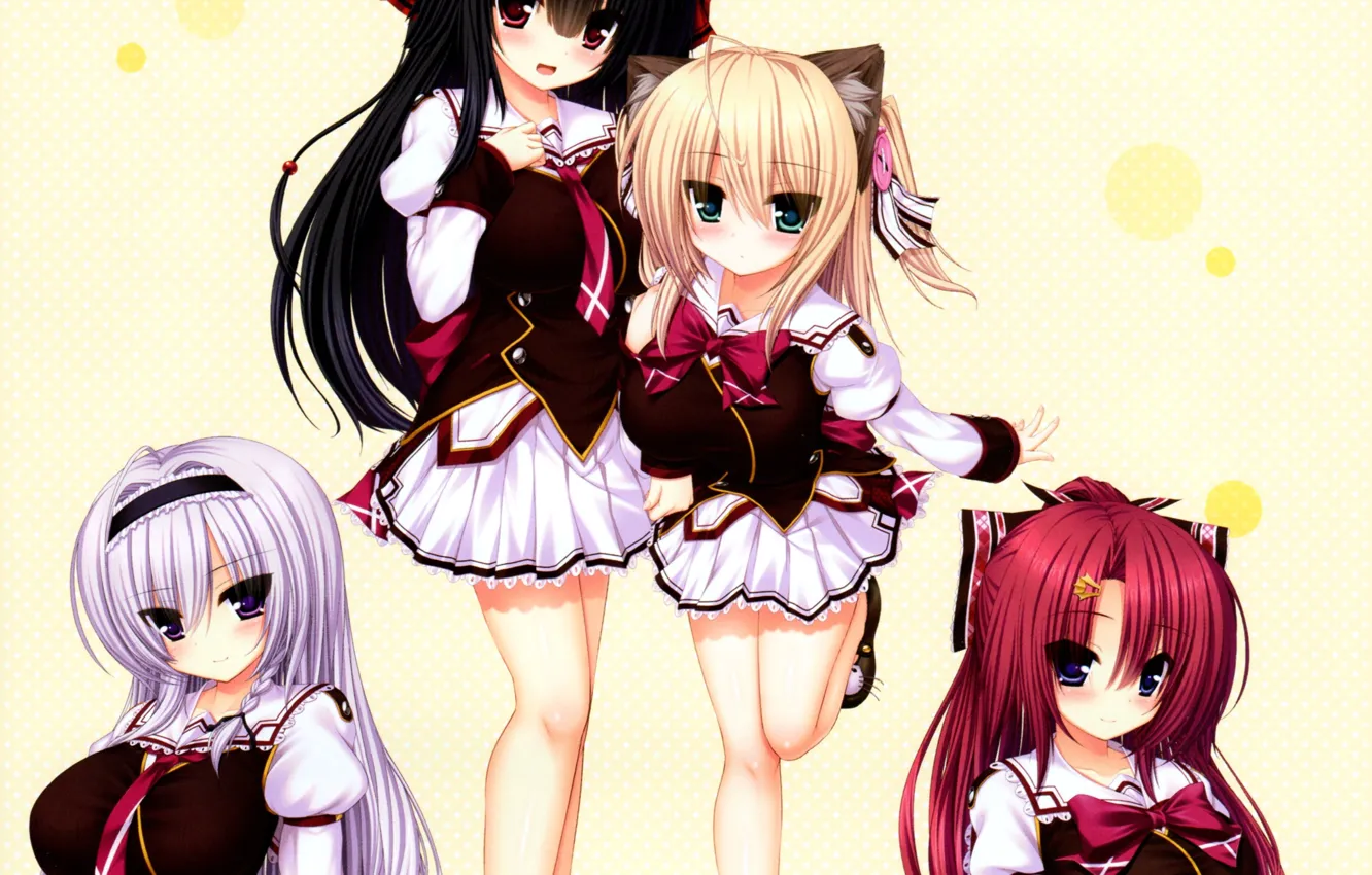 Photo wallpaper kawaii, red, game, anime, brunette, blonde, cute, japanese