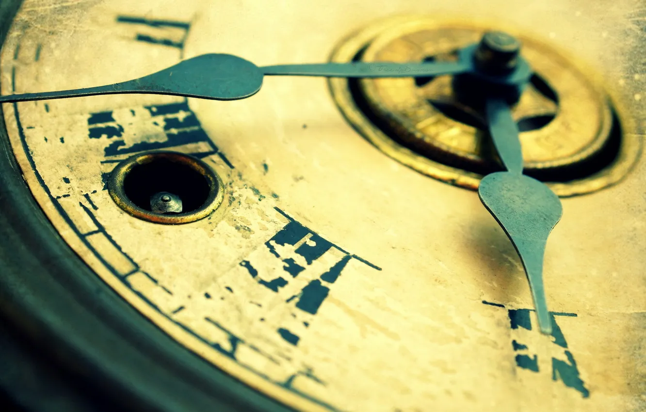 Photo wallpaper macro, antique, clock, roman numerals, key hole