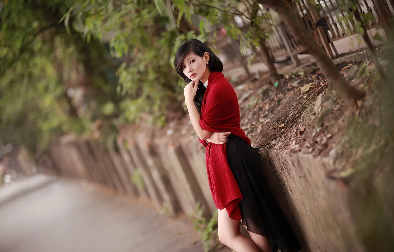 Photo wallpaper girl, street, Asian