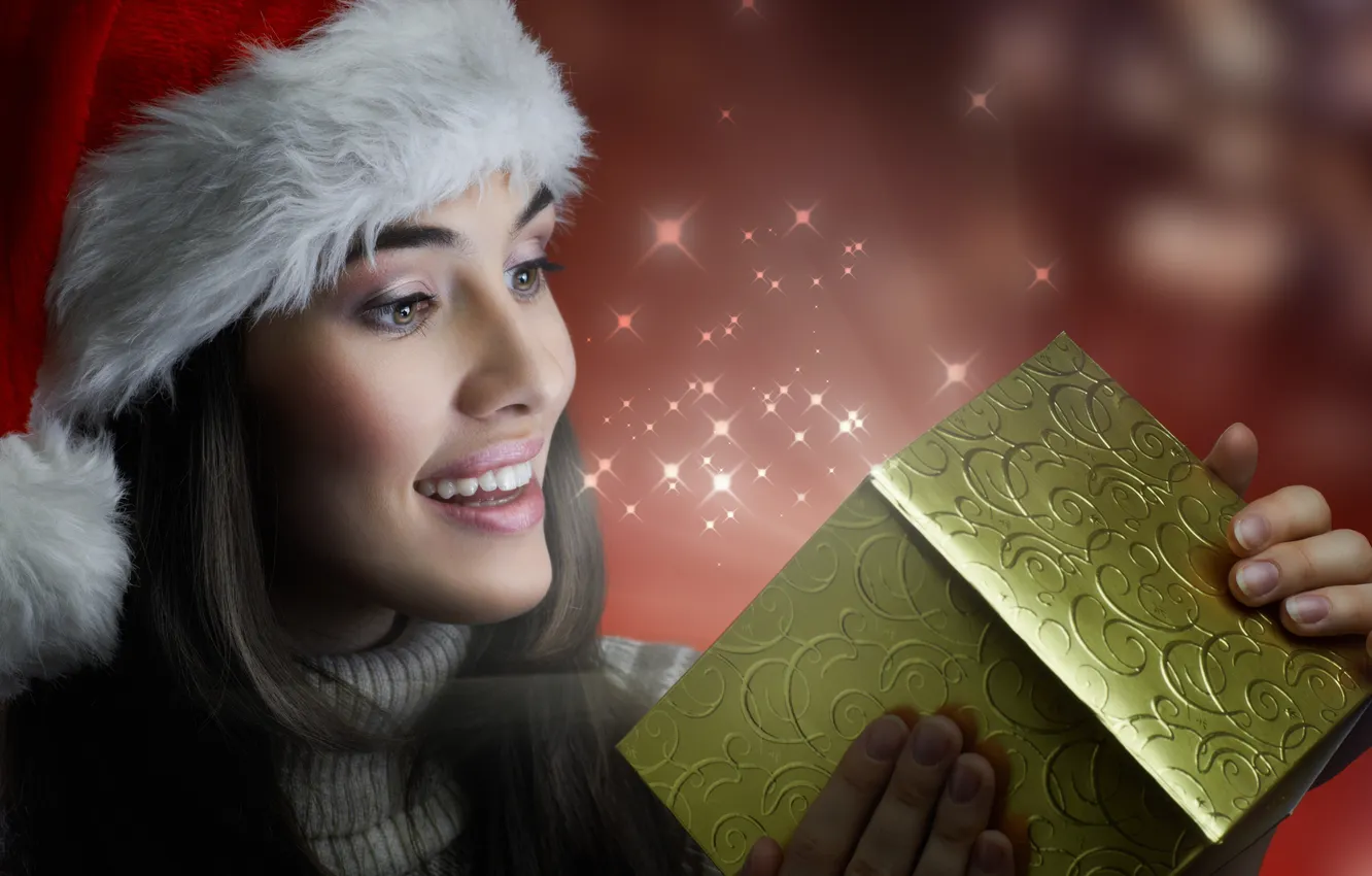 Photo wallpaper eyes, girl, decoration, holiday, woman, new year, Christmas, Christmas