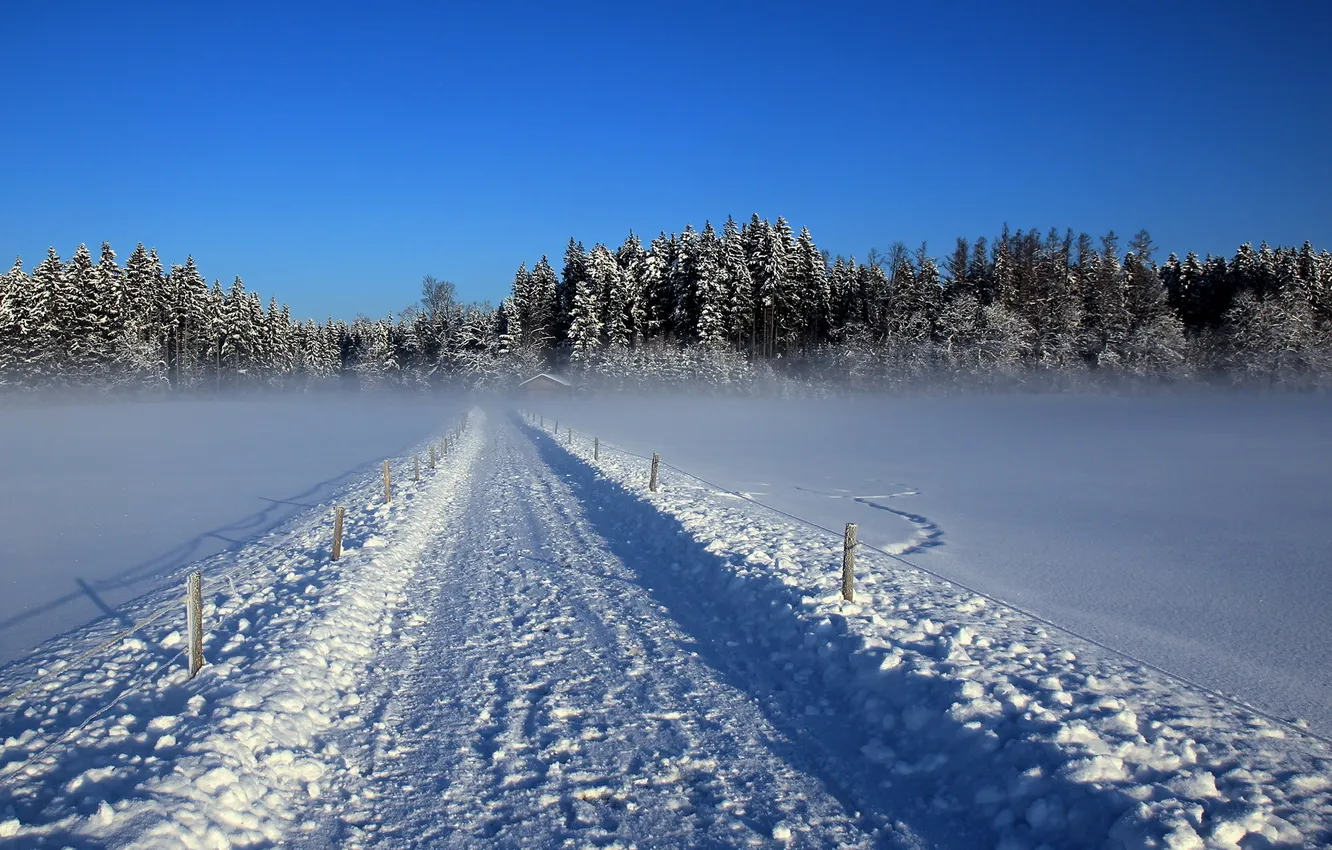 Photo wallpaper winter, road, snow