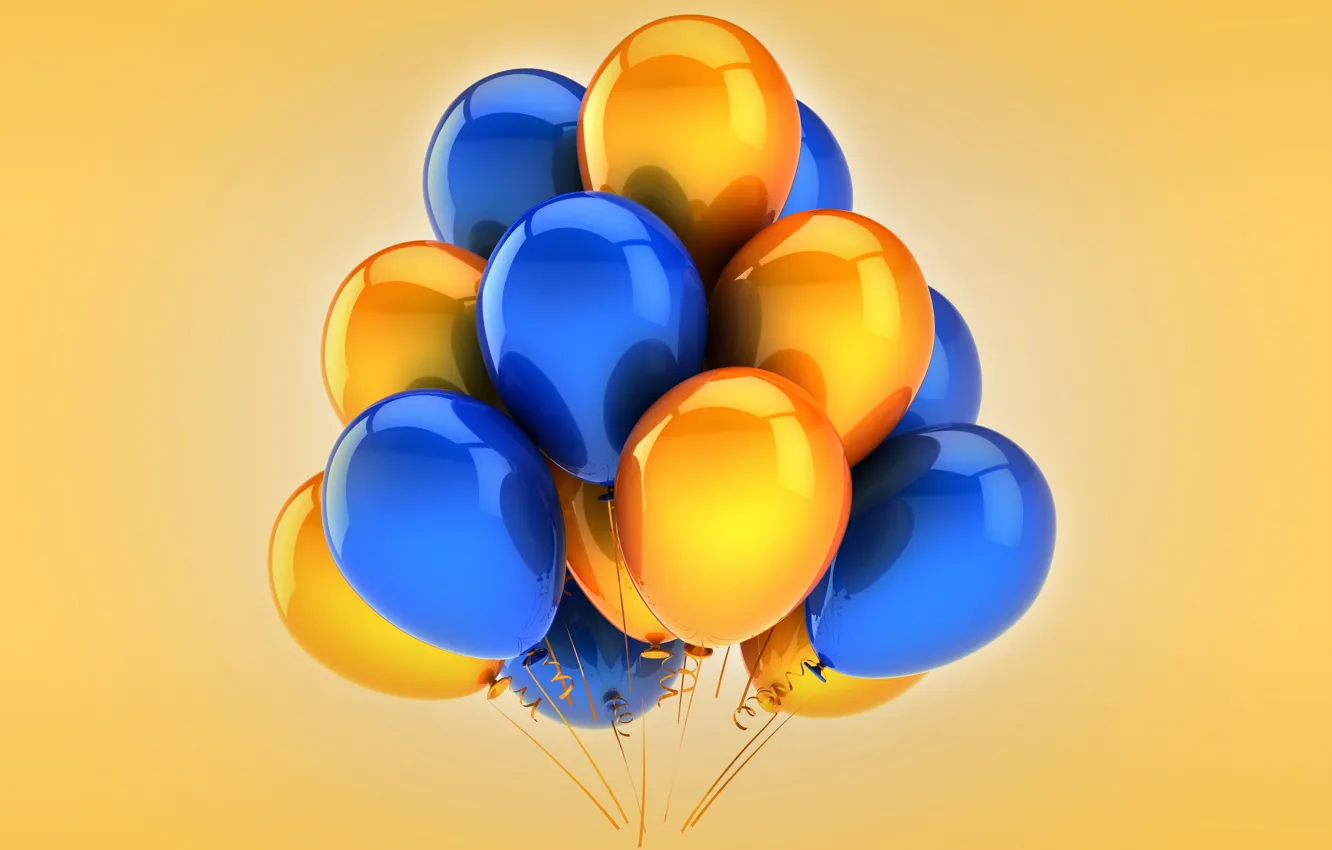 Photo wallpaper balloons, yellow, blue, celebration, holiday, balloons