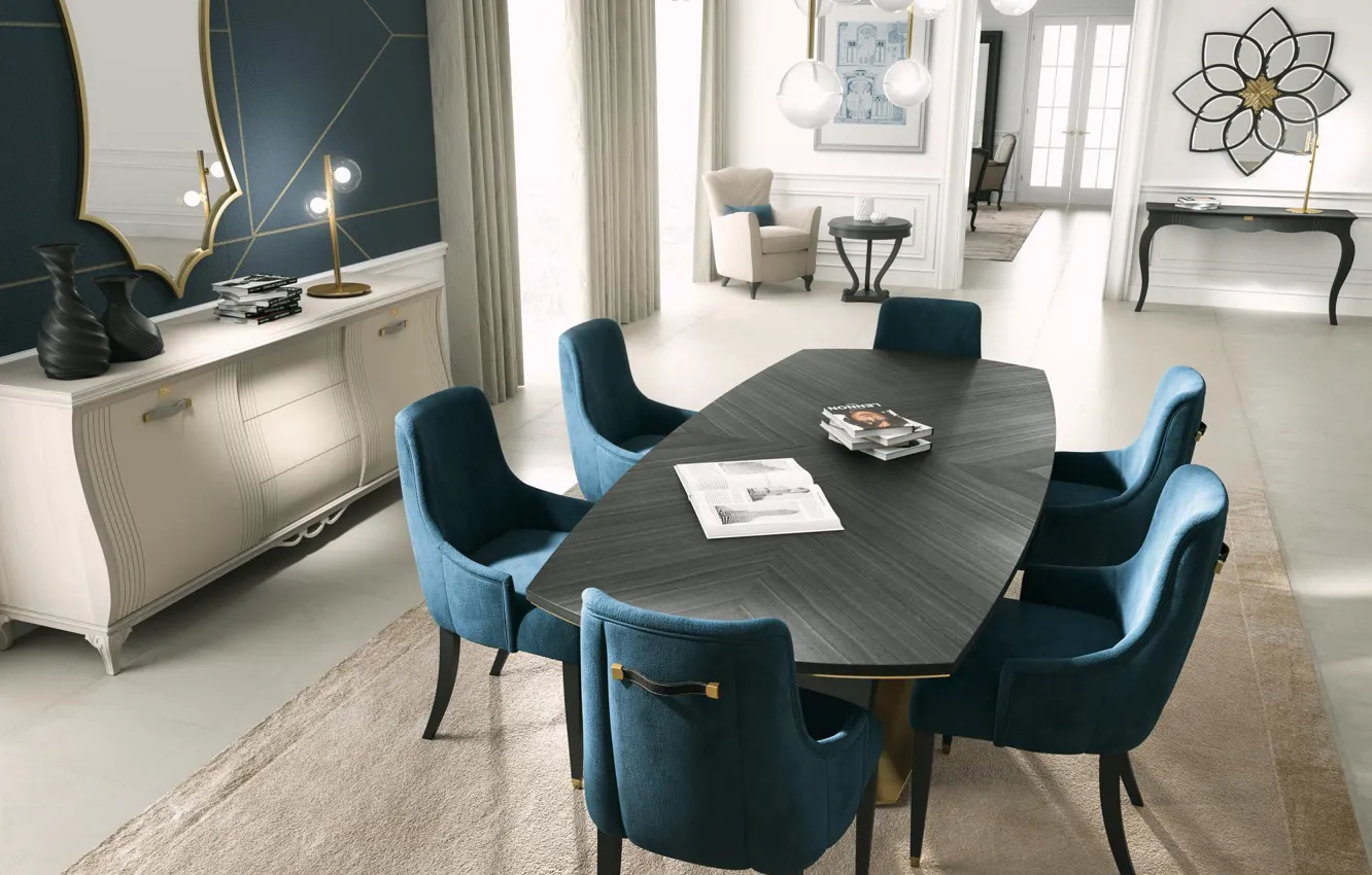 Photo wallpaper room, interior, dining room, luxury apartment