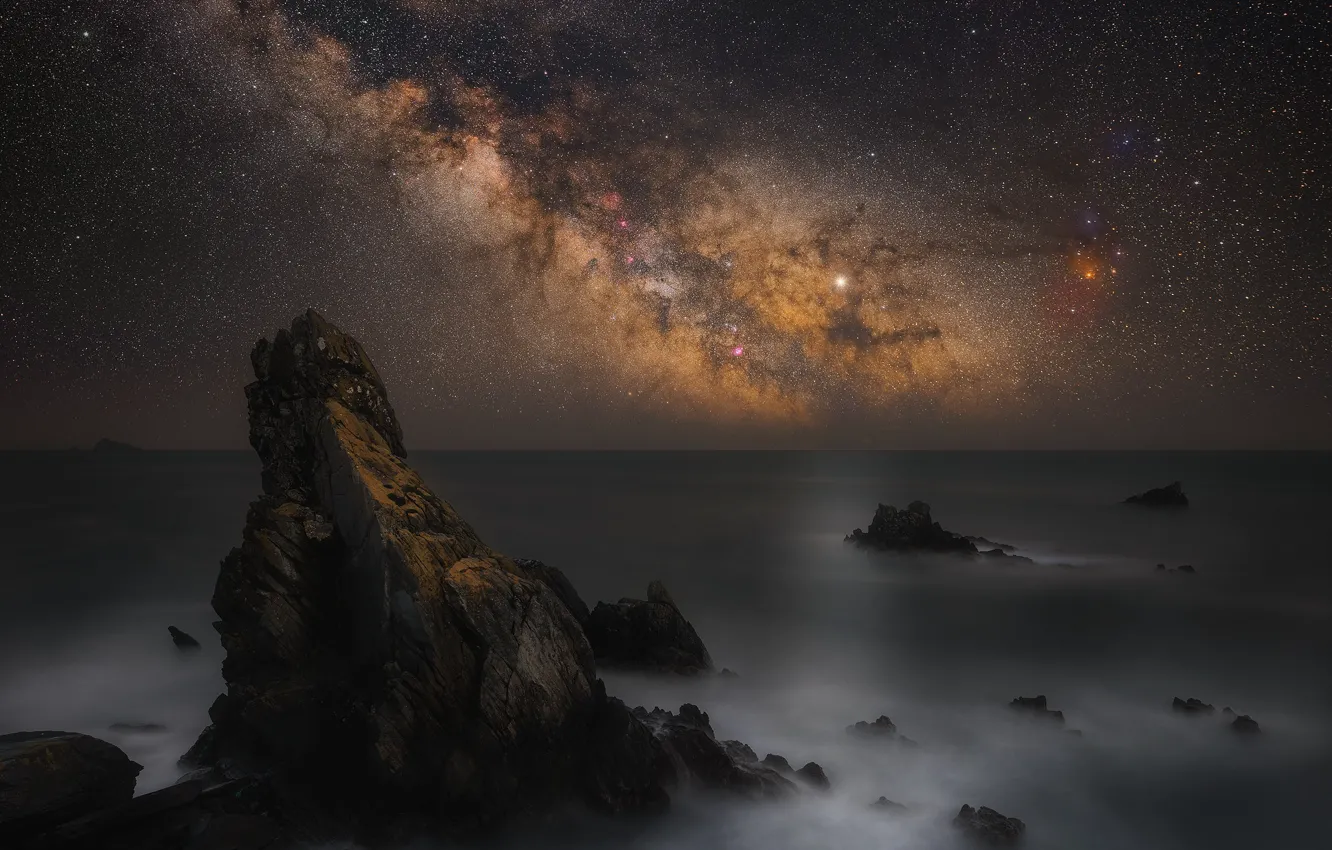 Photo wallpaper sea, night, rocks, swezy