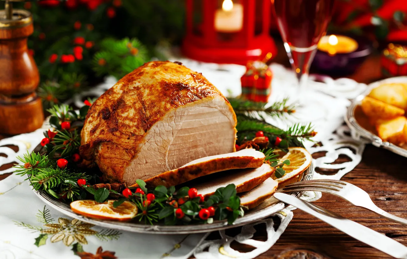 Photo wallpaper meat, serving, plate, new year